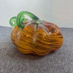 Hand Blown Striped Glass Pumpkin